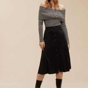Aritzia Wilfred Faux Suede Gaudin Midi Skirt Black